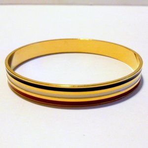 Gold Tone Red White and Blue Enamel Striped Bangle Bracelet